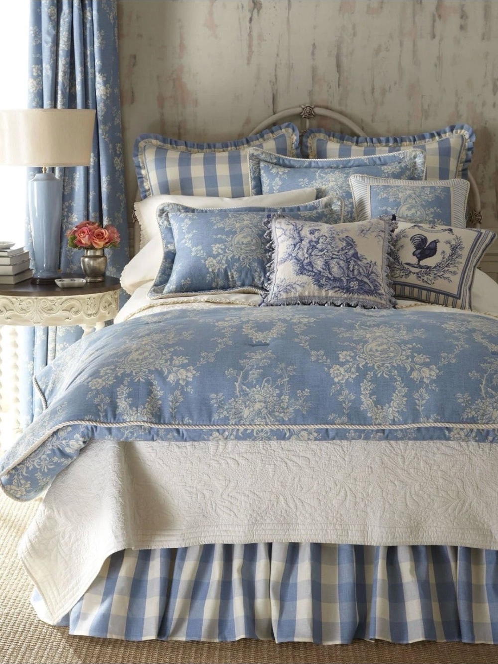 Sherry Kline Home French Country Blue and Cream Comforter Set